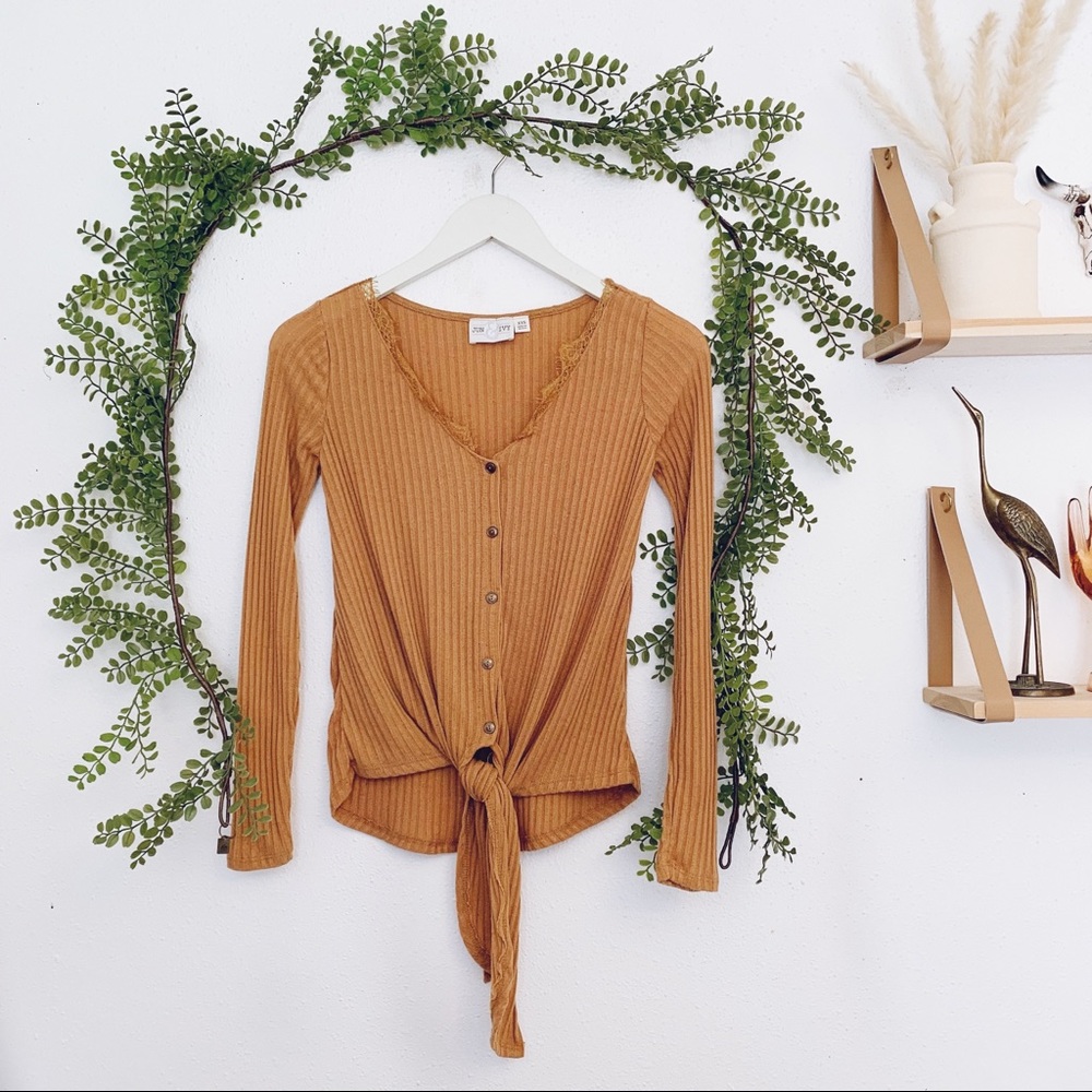 Lola Lace Trimmed Button Top Muted Mustard